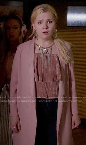 Chanel 5's pink tiered velvet top on Scream Queens
