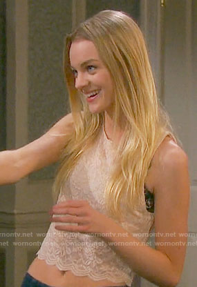 Claire's beige lace crop top on Days of our Lives