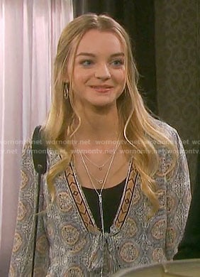 Claire's printed tie front top on Days of our Lives