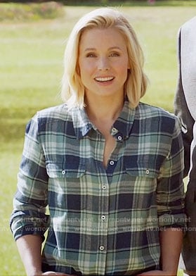 Eleanor's blue plaid shirt on The Good Place