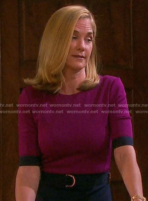 Eve's magenta and navy belted dress on Days of our Lives