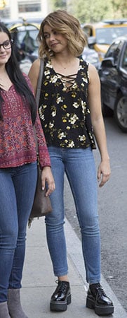 Haley's black floral strappy front top on Modern Family
