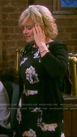 Kayla's black flower print dress on Days of our Lives