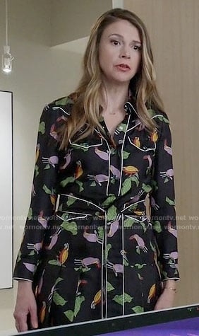 Liza's bird print shirtdress on Younger