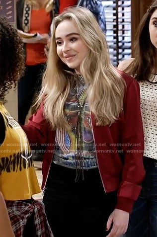 Maya's graphic tee and red bomber jacket on Girl Meets World