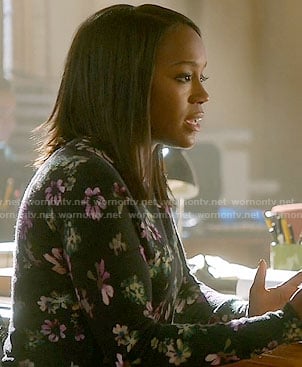 Michaela's black floral sweater on How to Get Away with Murder