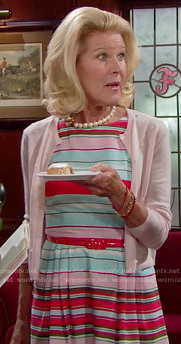 Pam's red and blue striped dress on The Bold and the Beautiful