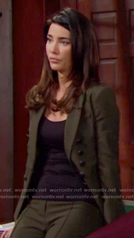 Steffy's green double breasted pant suit on The Bold and the Beautiful