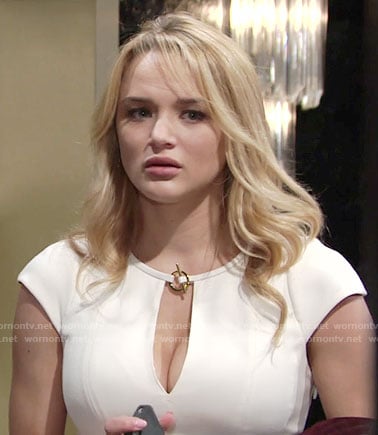 Summer's white toggle neck dress on The Young and the Restless