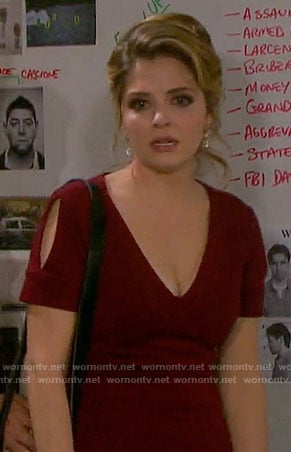 Theresa's red v-neck split sleeve dress on Days of our Lives