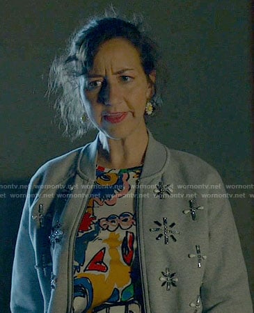 Carol's embellished bomber jacket on Last Man on Earth