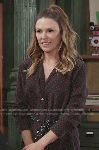Chloe's polka dot shirtdress with star print waist tie on The Young and the Restless