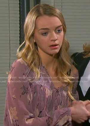 Claire's purple floral blouse on Days of our Lives