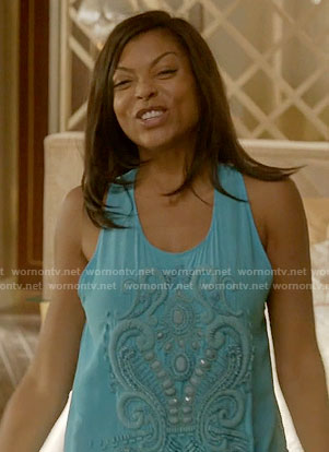 Cookie's blue embroidered tank top on Empire