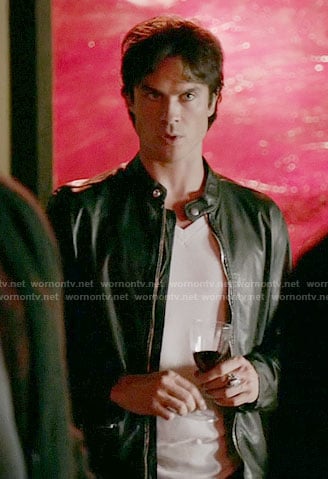 Damon's black leather jacket on The Vampire Diaries