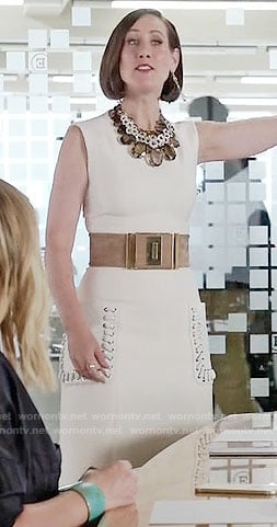 Diana's white dress with lace up pockets on Younger