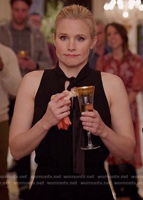 Eleanor's black tie neck dress on The Good Place