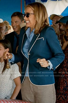Elizabeth's blue blazer with white piping on Madam Secretary