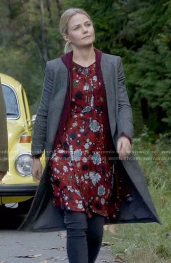 Emma's red floral dress and grey coat on Once Upon a Time