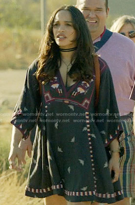 Erica's black embroidered dress on Last Man on Earth