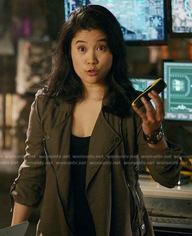 Happy's moto army jacket on Scorpion
