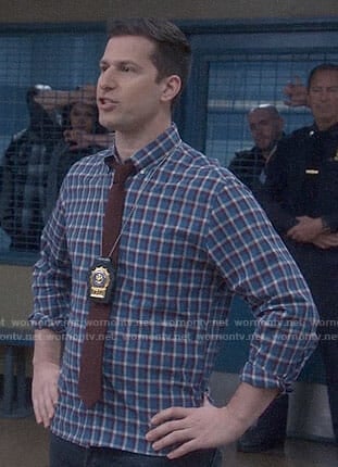 Jake's blue, red, and white checked shirt on Brooklyn Nine-Nine