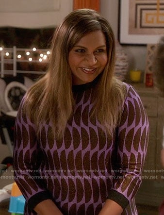 Mindy's purple half circle pattern sweater on The Mindy Project
