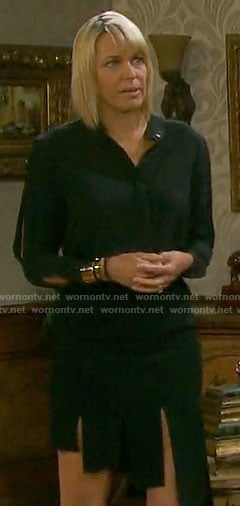 Nicole's black blouse and asymmetrical skirt on Days of our Lives