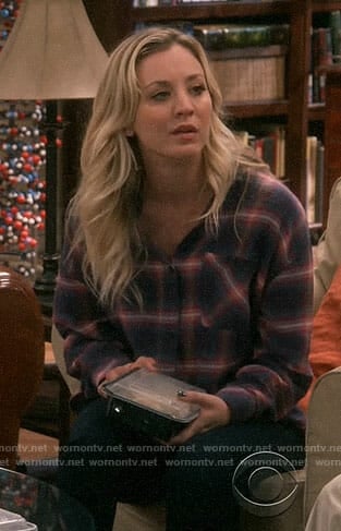 Penny's navy and pink plaid shirt on The Big Bang Theory