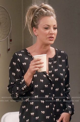 Penny's black and white bow print blouse on The Big Bang Theory