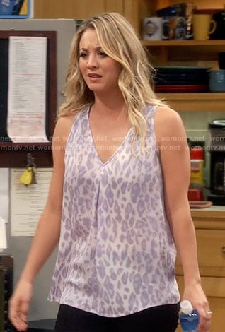 Penny's v-neck leopard print top on The Big Bang Theory