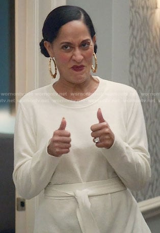 Rainbow's white belted sweater on Black-ish