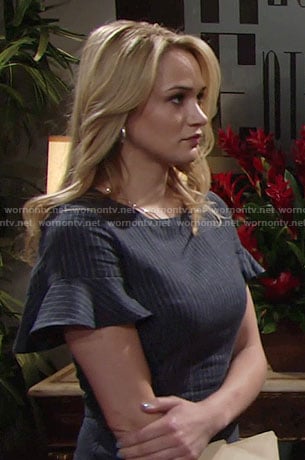 Summer's pinstriped dress with ruffle sleeves on The Young and the Restless