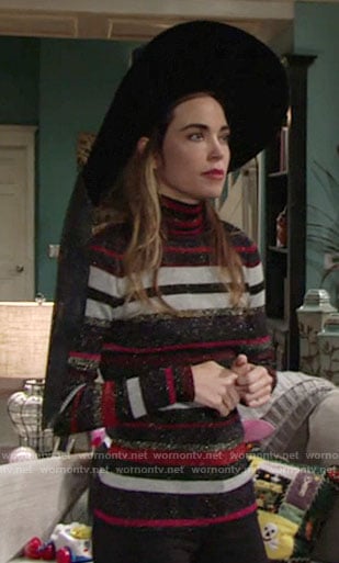 Victoria's metallic striped turtleneck Halloween sweater on The Young and the Restless