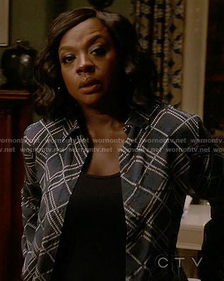 Annalise's blue dotted pattern shirt on How to Get Away with Murder