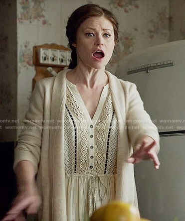 Belle's off-white printed lace-inset dress on Once Upon a Time