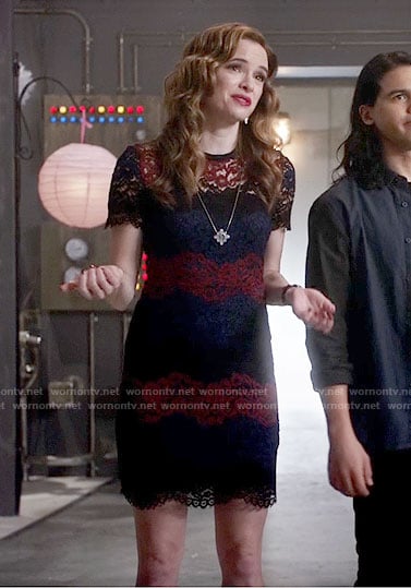 Caitlin's red and navy striped lace dress on The Flash