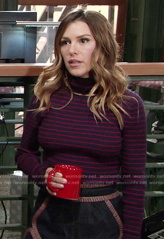 Chloe's red and navy striped turtleneck sweater on The Young and the Restless