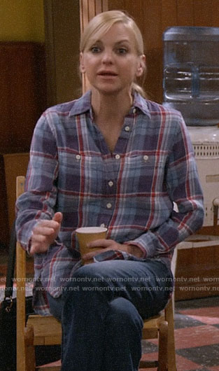 Christy's blue and red plaid shirt on Mom