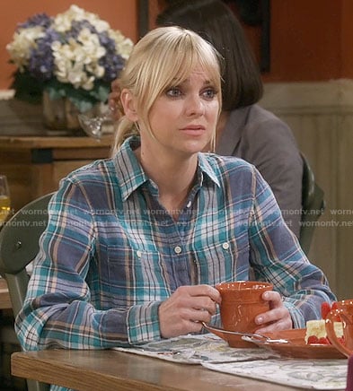 Christy's blue and green plaid shirt on Mom