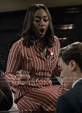 Daisy's red striped shirtdress on Madam Secretary