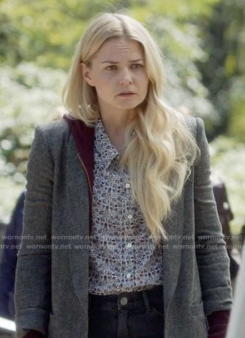Emma's small floral print shirt and grey coat on Once Upon a Time