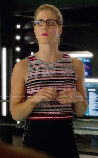 Felicity's pink striped top on Arrow