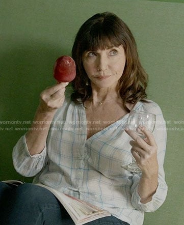 Gail's white and blue plaid blouse on Last Man on Earth