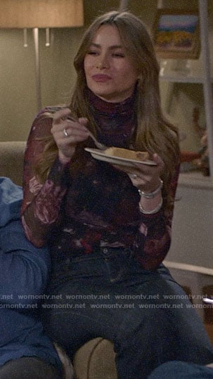 Gloria's rose print turtleneck top on Modern Family