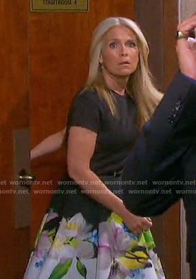 Jennifer's black dress with floral print skirt on Days of our Lives