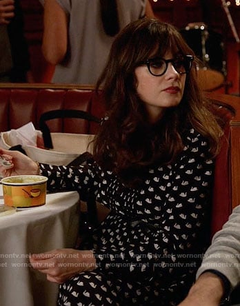Jess's swan print dress on New Girl