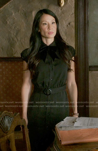 Joan's black belted shirtdress on Elementary