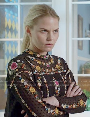 Emma's black floral embroidered top on Once Upon a Time
