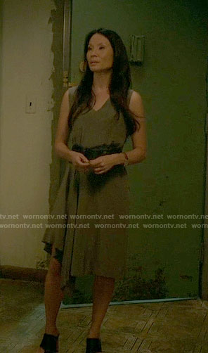 Joan's asymmetrical draped dress on Elementary